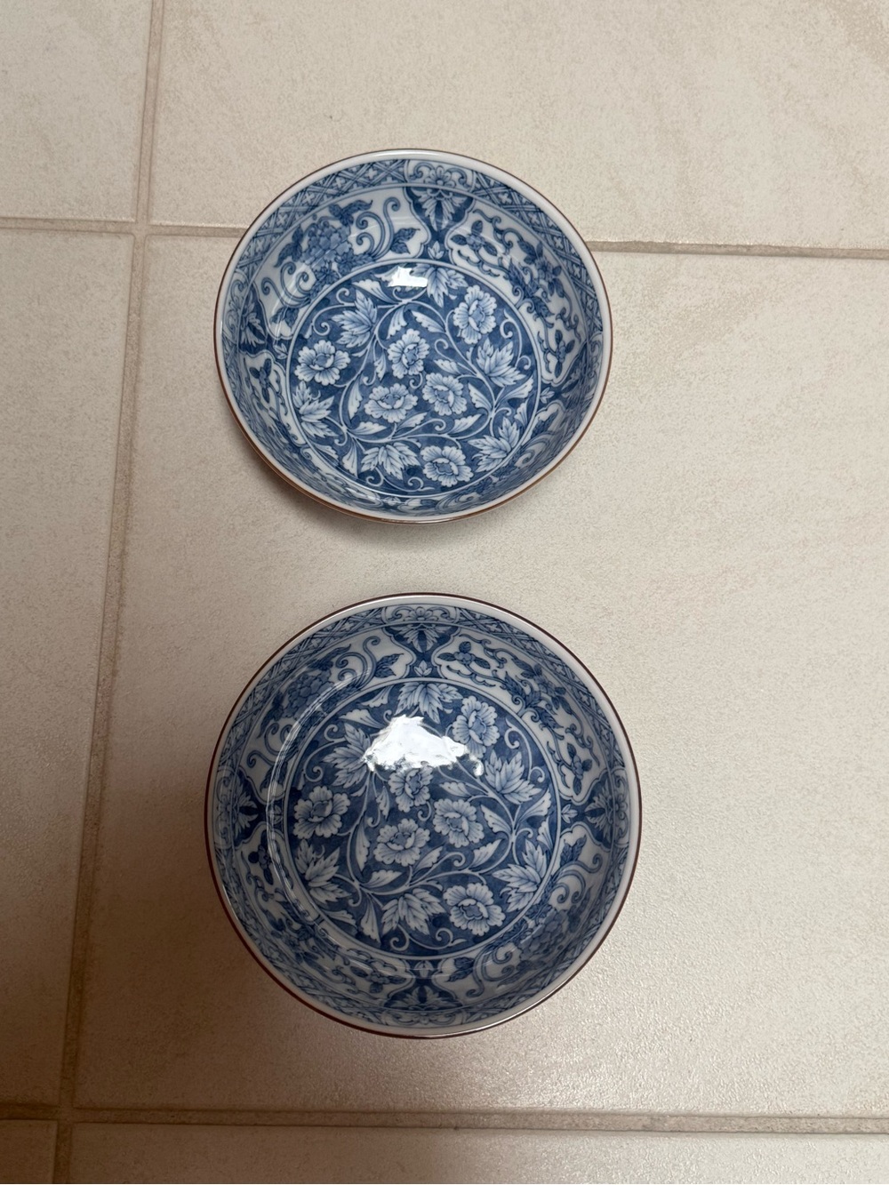 Vintage Andrea by Sadek Asian Blue White Floral Ceramic Serving Bowls - Set of 2